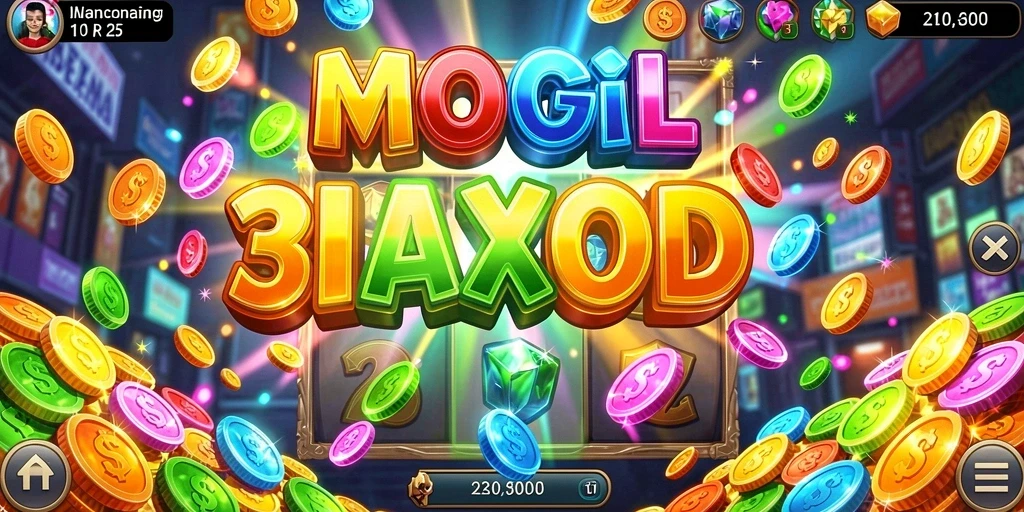 Screenshot menampilkan permainan slot yang berwarna-warni.